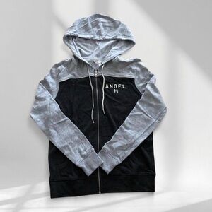 gray color-block zip-up hoodie with "ANGEL By Victoria Secret